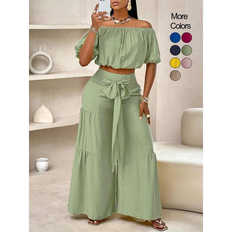 High-Waisted Wide-Leg Pants Set 63908