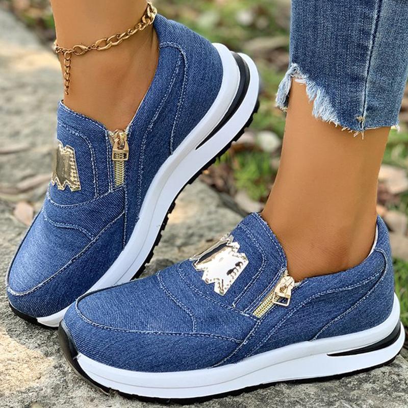 

Fashion Comfortable Solid Zipper Sneakers for Women Autumn Fashion Metal Decoration Shoes Woman Lightweight Walking Sports Shoes Female 36 синий