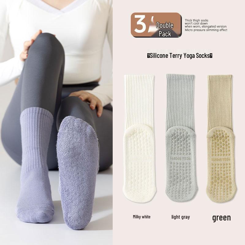 Women's Non-Slip Mid-Calf Yoga Socks - Thick Terry Pilates Fitness Socks