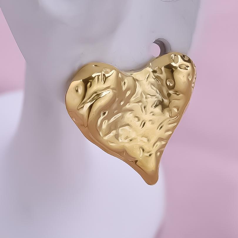 Irregular Personality Love Jewelry Stainless Steel Heart Ear Studs For Women Men Accessories Real Gold Plated Earrings Piercing
