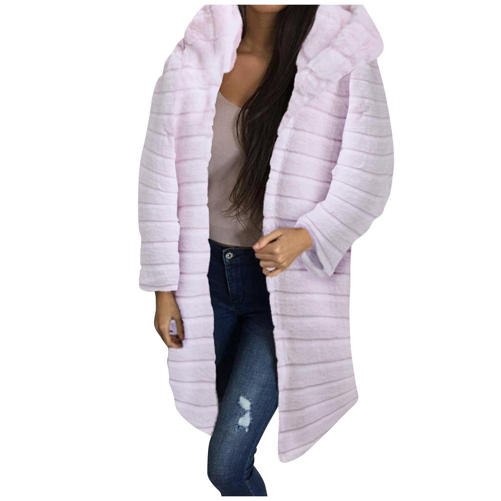 Women's Fashion Long Sleeve Plush Waistcoat Faux-Fur Hoodie Top Coat Outwear