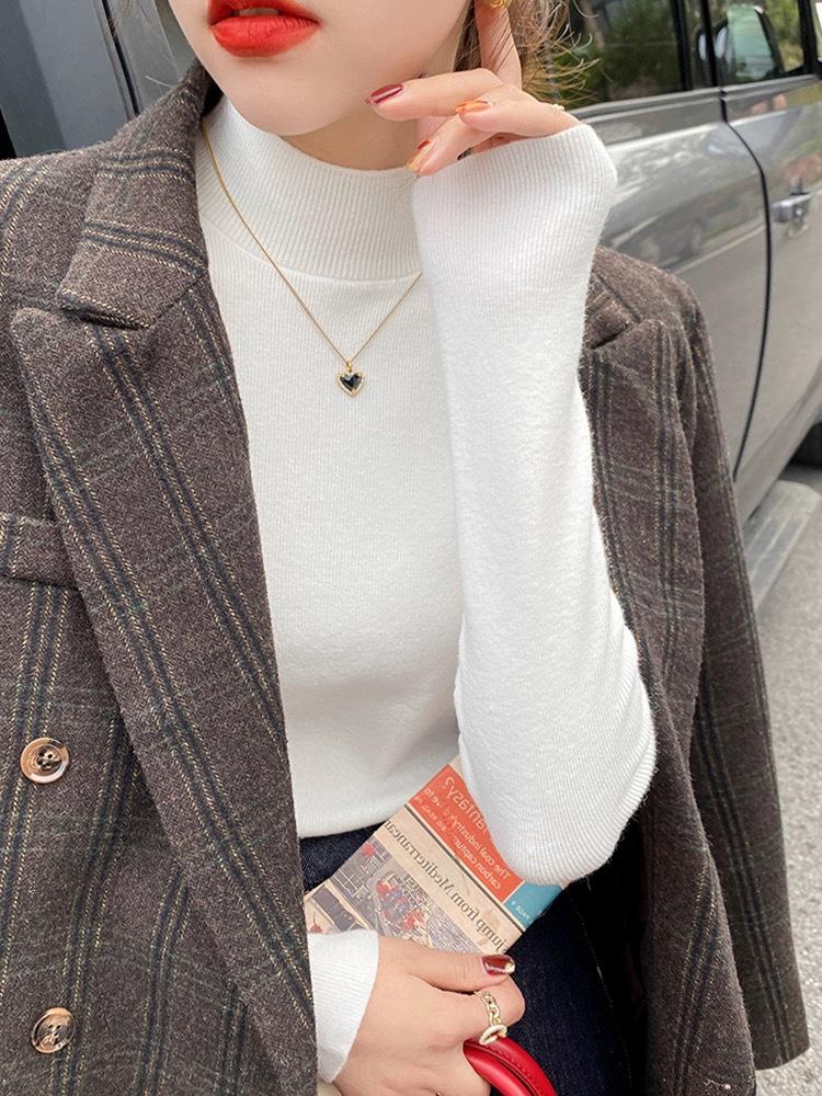 2024 Autumn Winter Women's Lazy Style Long Sleeve Knit Sweater with Half High Neck
