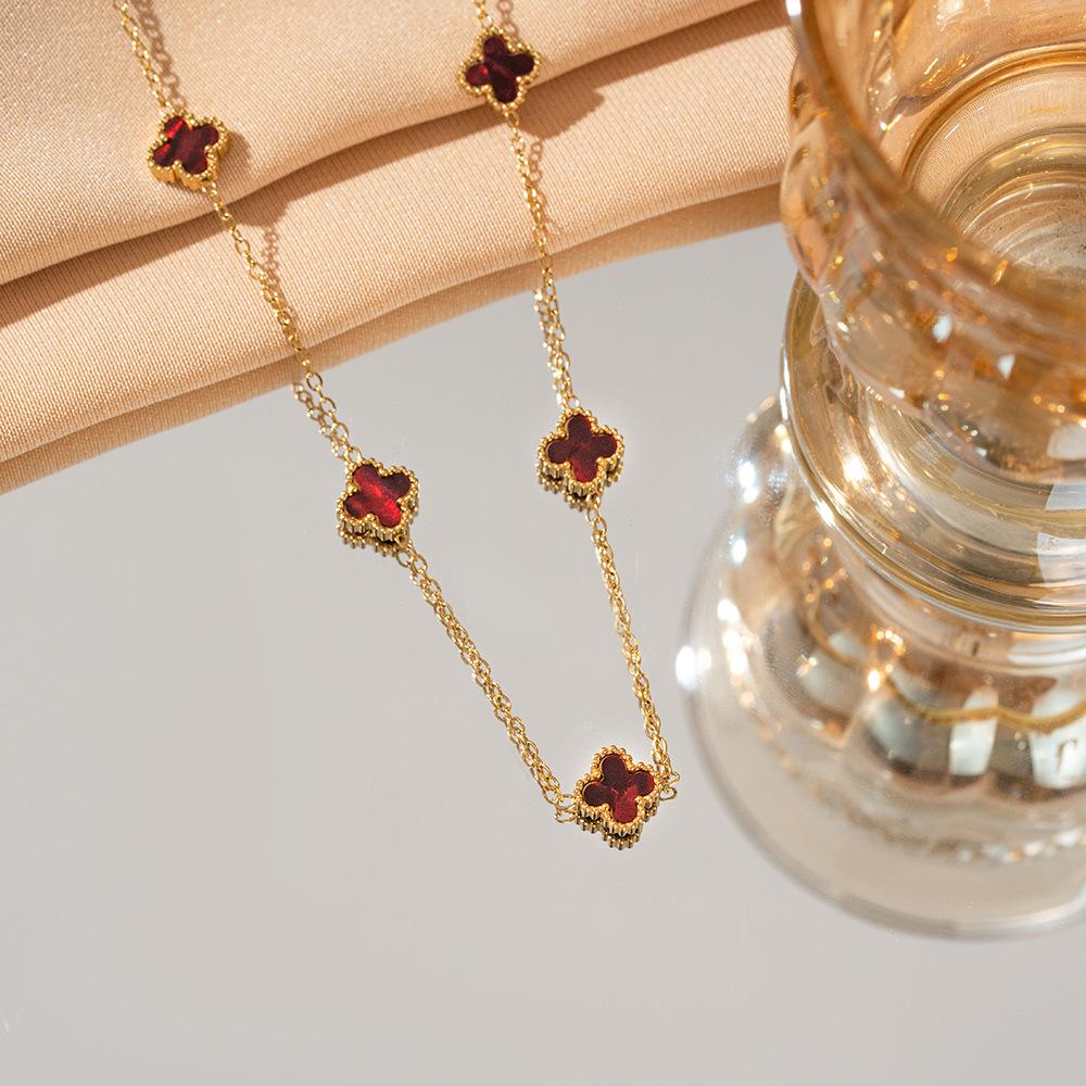 

Ожерелье из титановой стали с четырехлистным клевером 9 мм, женское, легкая роскошь, премиальный сенс, не теряет цвет, ювелирные изделия премиального сенса