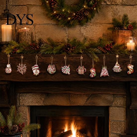 Handmade Wooden Ornaments for Holidays 12/24/36 Pcs Christmas Set, Red Green Striped Candy Cane Tree Country Style Decorations, Xmas Hanging