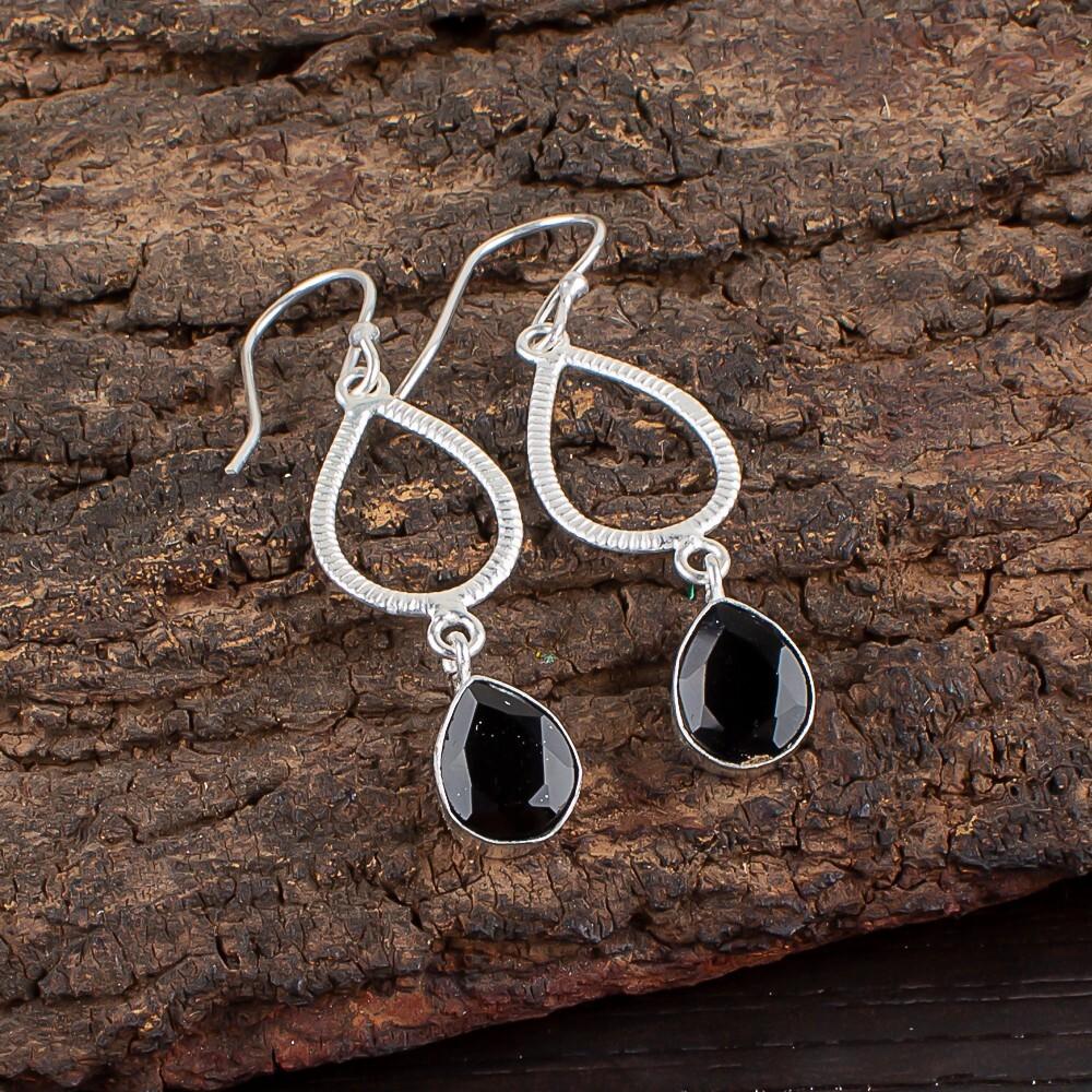 

Natural Black Onyx Gemstone 925 Sterling Silver Jewelry Handmade Earrings 1.90 EE-16-17