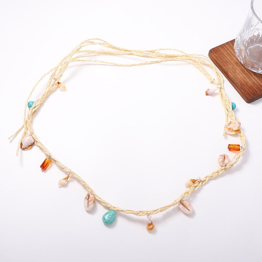 Holiday style niche personality shell starfish pendant hand-woven raffia necklace beach versatile women's models