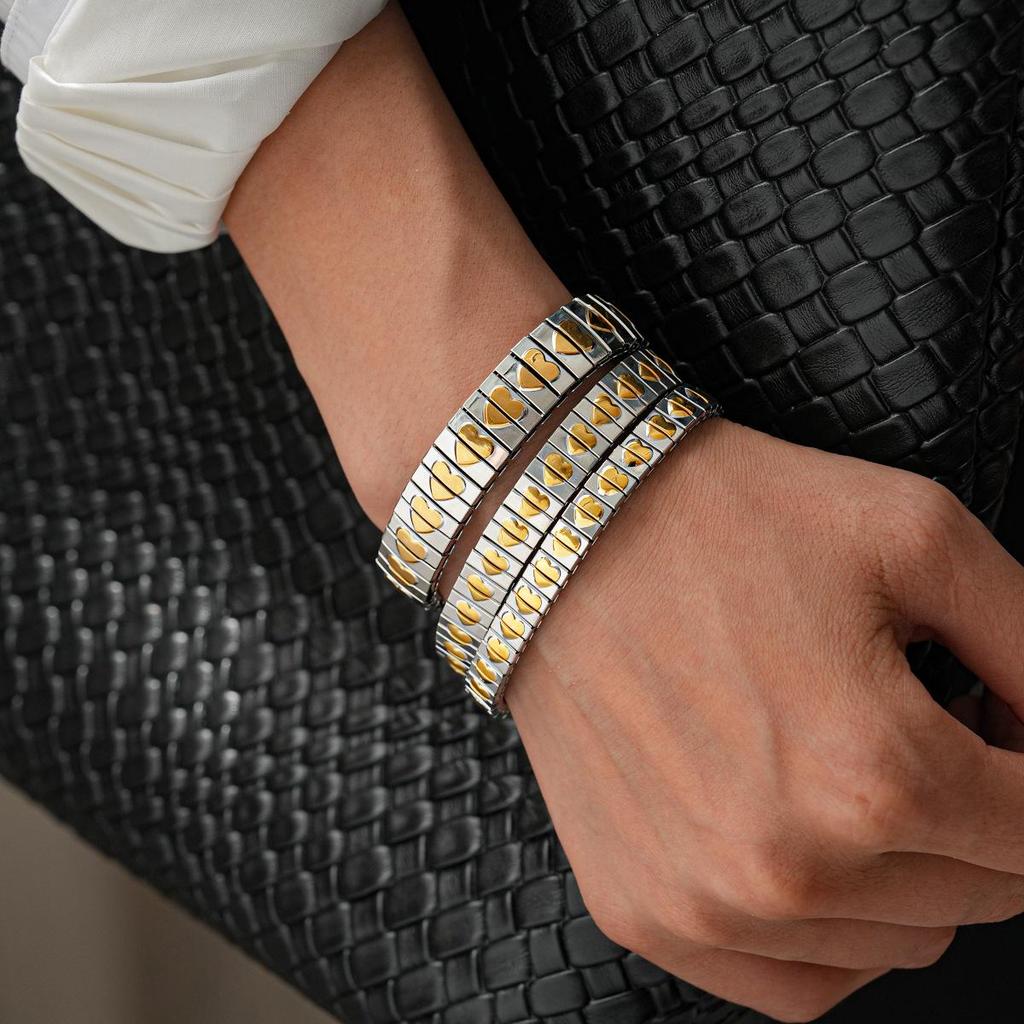 Edelstahl Herz Patchwork Armband - Schlichtes, Vielseitiges, Modisches Design