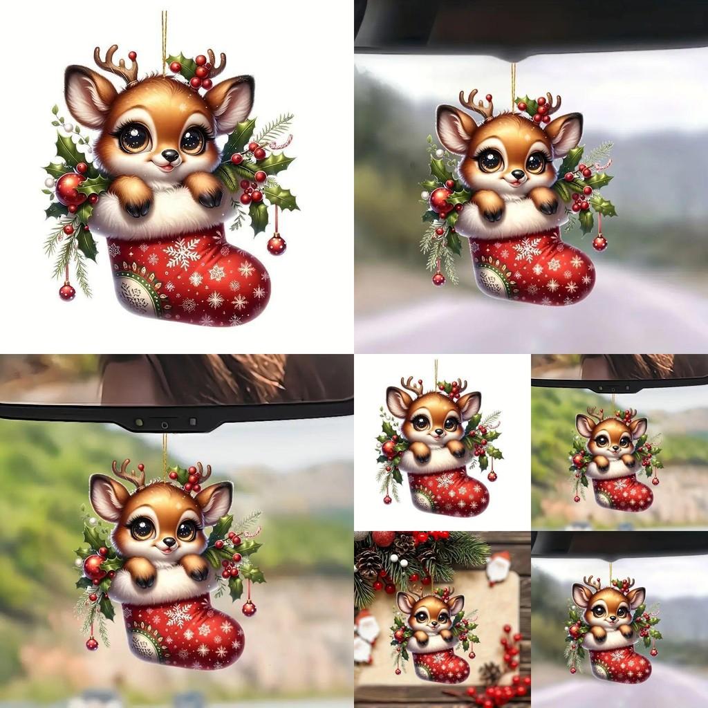 Christmas Deer Car Pendant With Acrylic Material And Cartoon Style For Festive Vehicle Decor