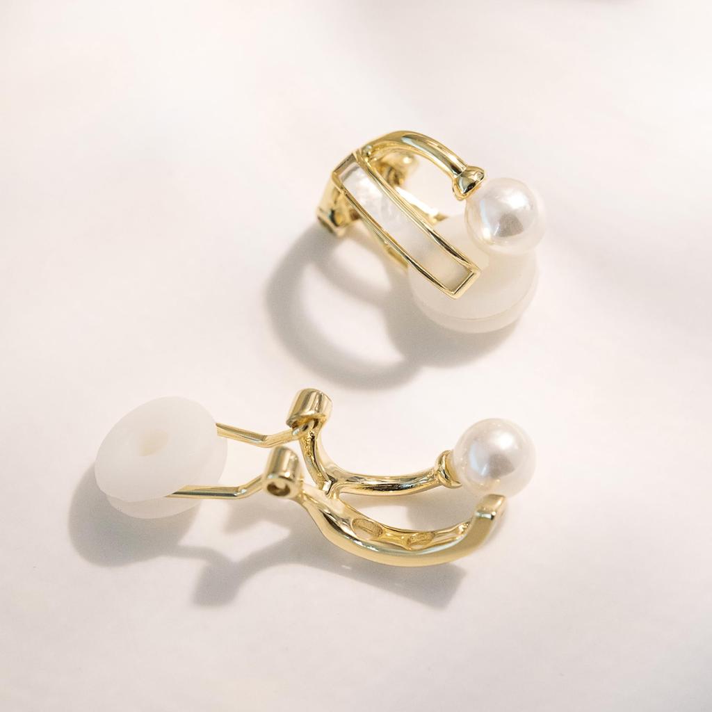 PHNIBIRD Pearl White Mother of Clip Fall High School Wedding Jewelry Earrings, Painless, Women's, Pearl, Hypoallergenic, Earrings, Won't Off, Student,