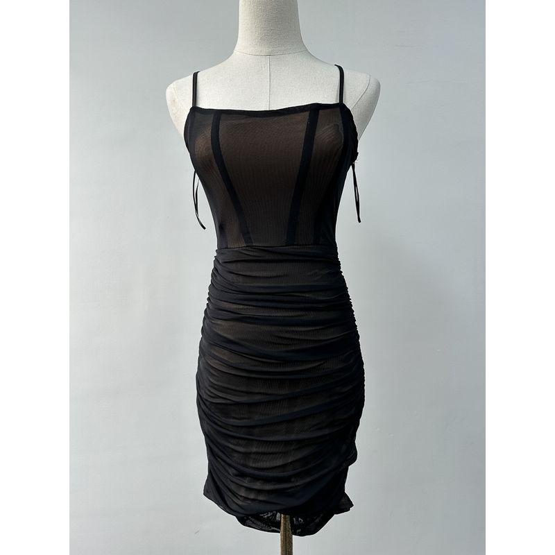 

Export Pure Original Sexy Silm Bare Back Back Strap Large Sexy Mesh Dress Sexy Vacation Style Female Summer Black L