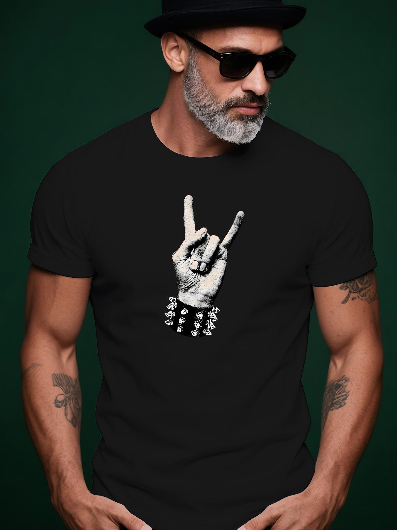 Metal Studs Rock Hand Gesture Graphic Casual Tshirt - Sum... S