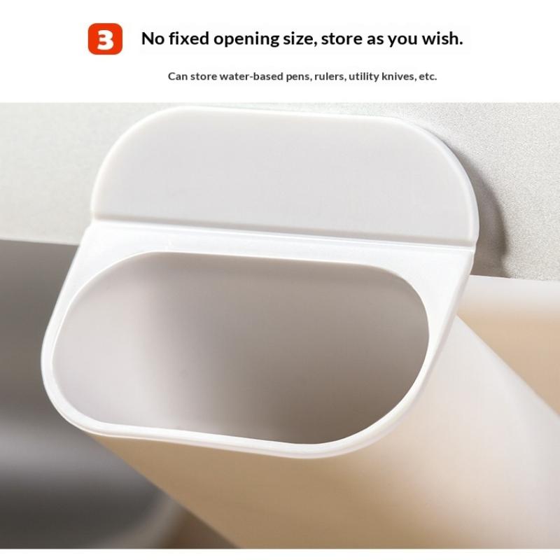 1Pack Desk Pen Holders, Clip-On Pencil Storage Containers, Adhesive Office Supplies Accessory, Pp Plastic Desk Organizer Set