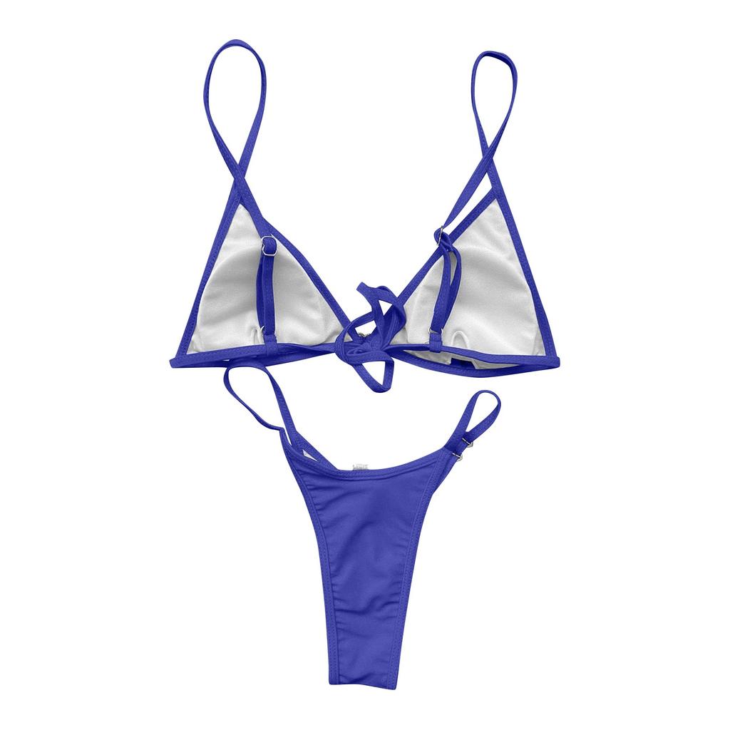 Women's Solid Color Heart Detail Triangle Bikini Set Two Piece Swimsuit Adjustable Straps Low Waist Bottoms Beachwear Swimwear