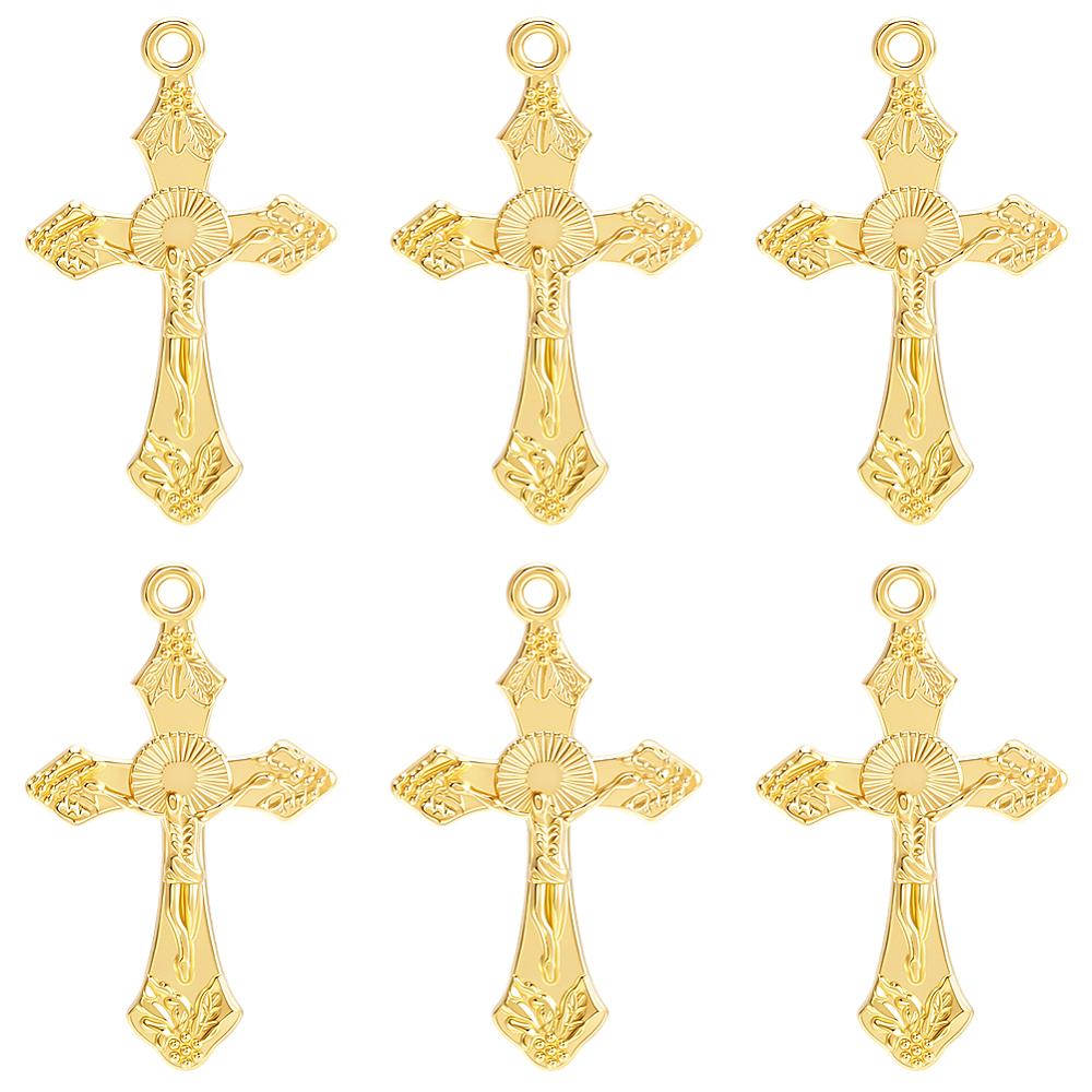 50Pcs Tibetan Style Pendants, For Easter, Lead Free and Cadmium Free, Crucifix Cross Pendant, Golden, 33.5x20.5x2.5mm, Hole: 2mm
