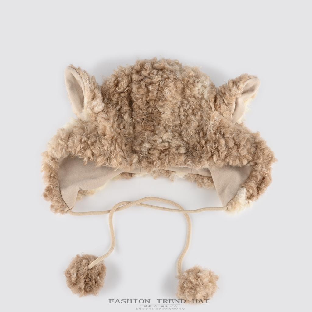 Sweet and cute sheep ears plush curly pullover hat women's autumn and winter warm windproof ear protection pullover hat