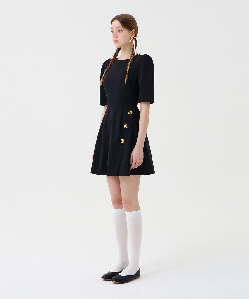 Boyeon Gold Button Volume-Up Mini Dress Navy 0147