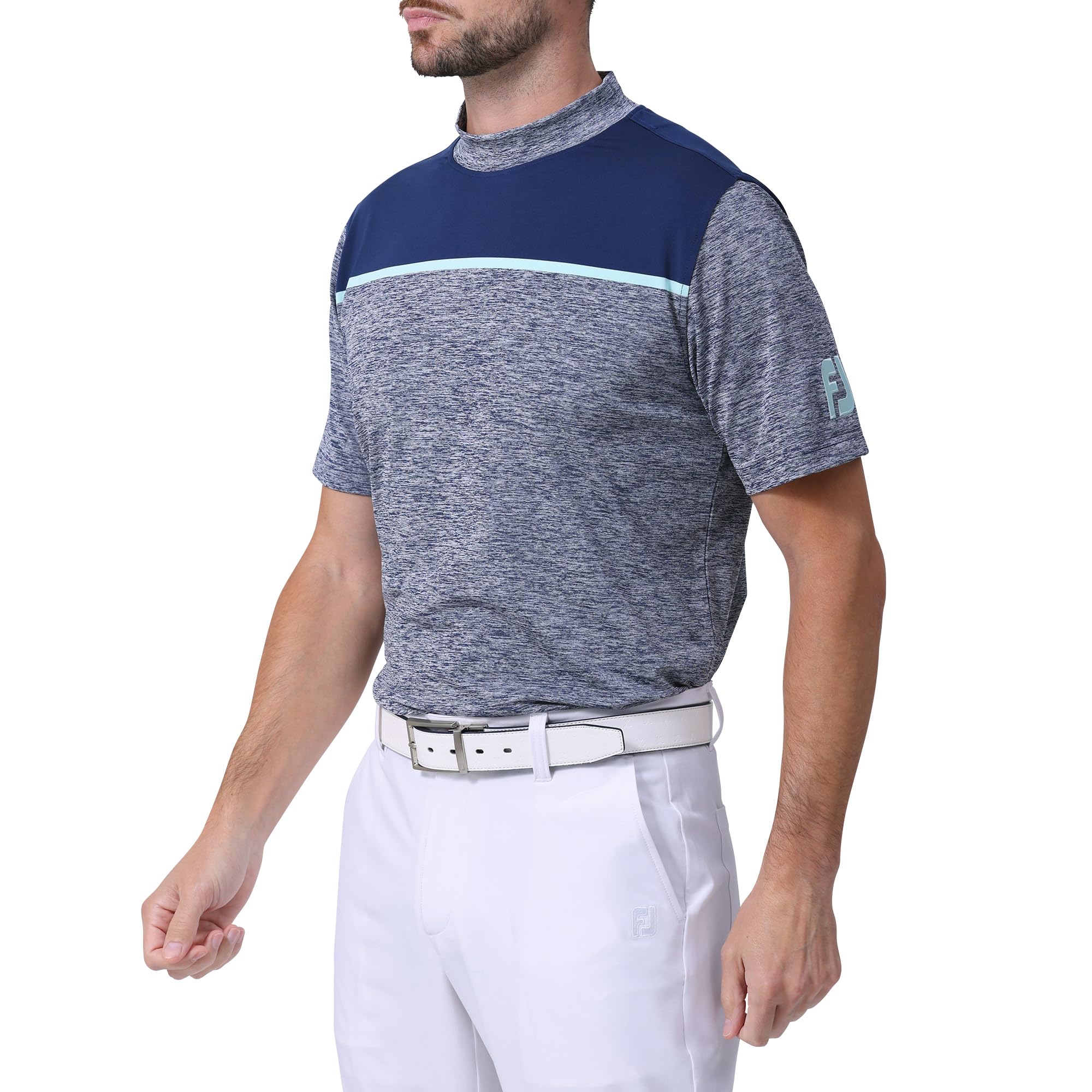 

FootJoy Men s Colorblock Short Sleeve Mock Neck Shirt, Navy, Size Small (FJ-S24-S24, 81780-S)