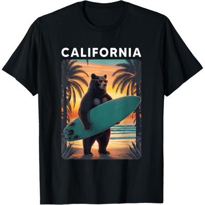 California Cool Republic Bear Surfing Beach California Retro T-Shirt