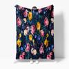 Floral Watercolor Rose Print Dark Blue Velvet Fleece Blanket Sofa Bed Throw Decorative Comfort Gift