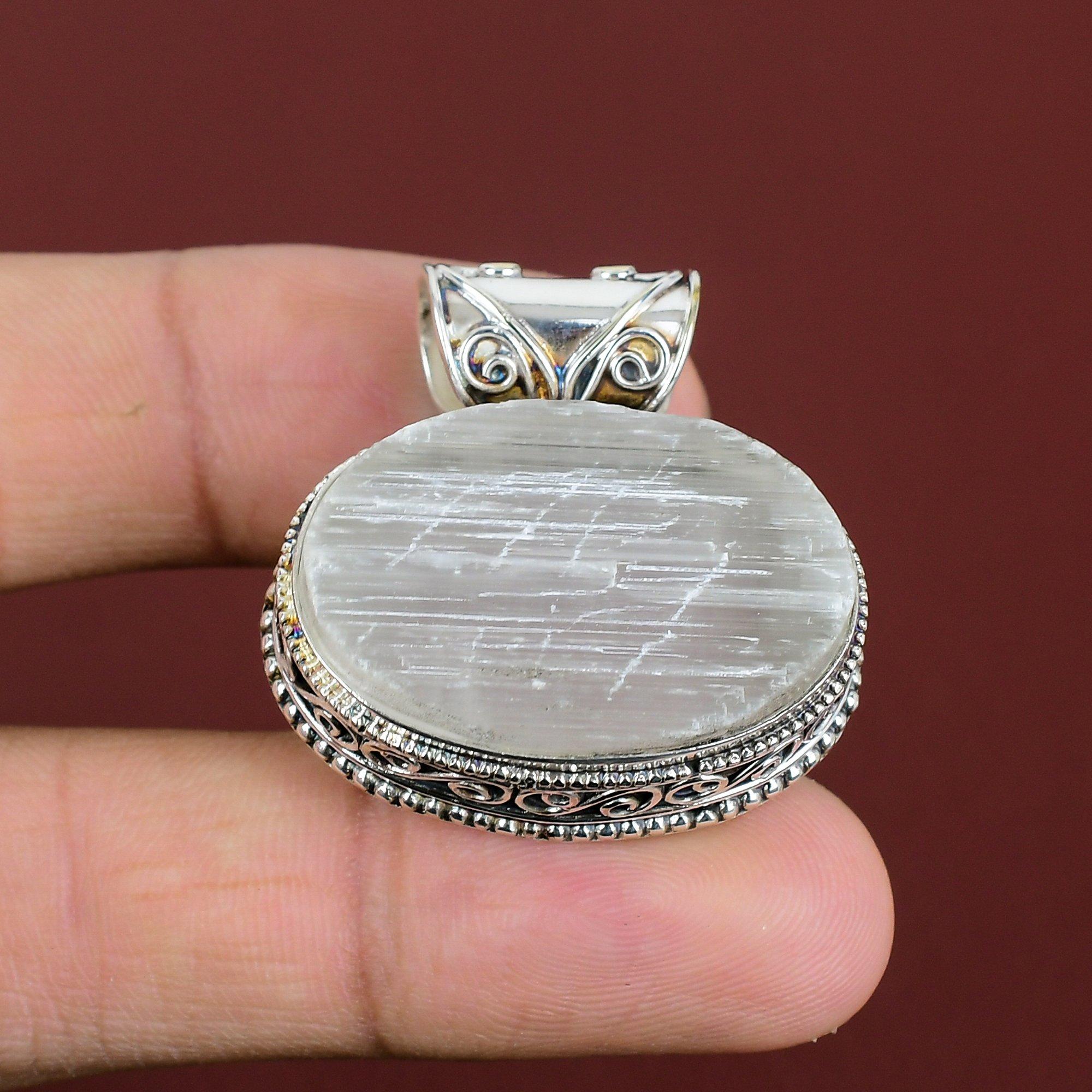 Selenite Druzy Pendant Gemstone Jewelry Wonderful Vintage Pendant 925 Sterling Silver Pendant Handmade Jewelry Gifts For Him Stylish Pendant