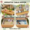Kids Picnic Table Set with Removable & Foldable Umbrella, Storage Boxes, Flamingo Theme, Pink