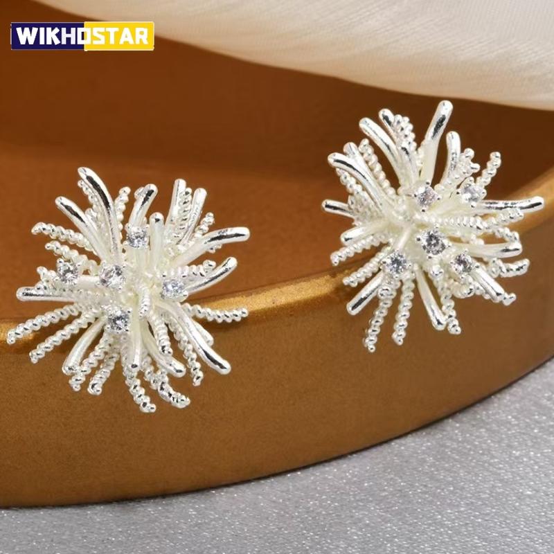 Silver Color Firework-shaped Stud Earrings Irregular Flower Women's Unusual Earrings Bohemian Simple Deisgn Ear Accessories