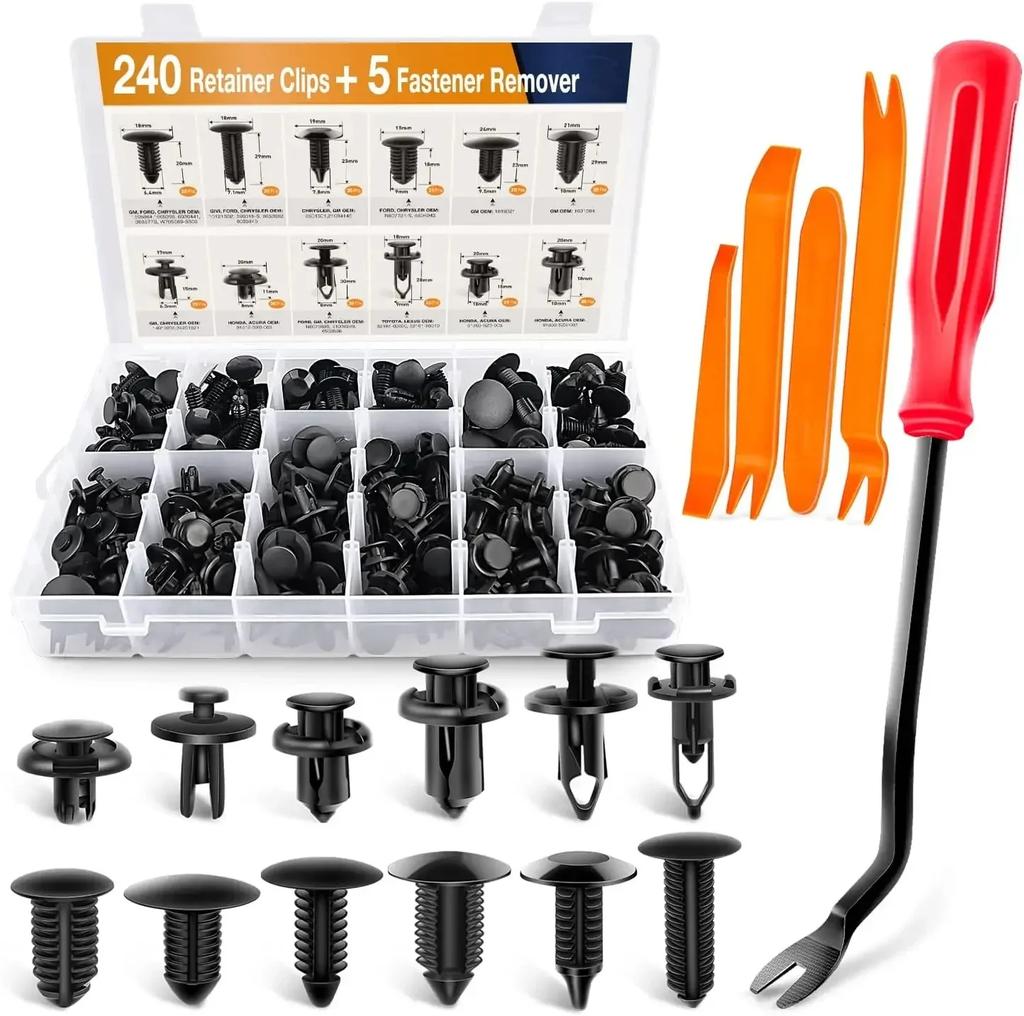 240PCS Bumper Clips Set – Plastic Auto Body Fasteners & Push Rivets for Toyota, Ford, Honda & More