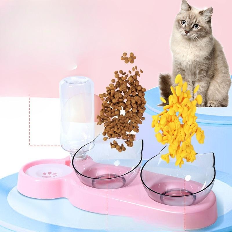 Cat Bowl, Pet Automatic Water Dispenser, Feeder, Double Bowl Integrated Moisture-proof Mouth, Cat and Dog Bowl, Pet Food Utensils