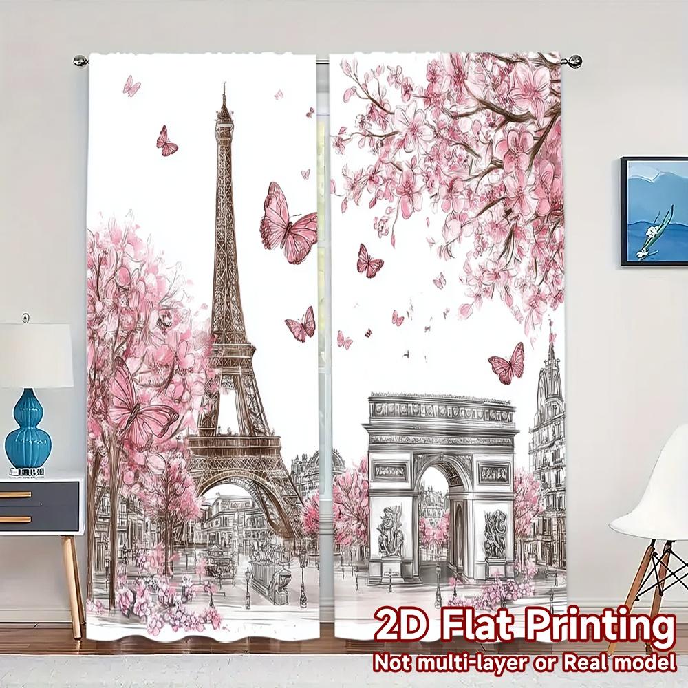 

2pcs 2D FLAT PRINTING Curtains (Without Rod) Paris in Bloom Print Modern Curtains Versatile 100% Polyester Curtains Outdoor 100*130 Rod Pocket 1pcs