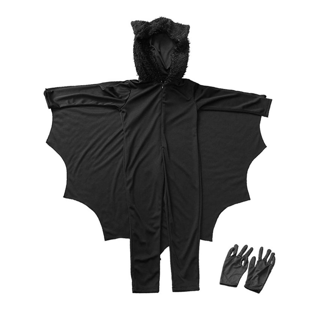 Costume Unisex da Pipistrello Vampiro per Bambini, Tuta con Cappuccio, Guanti, Pantaloni, Costume Cosplay di Halloween, Set Costume da Pipistrello