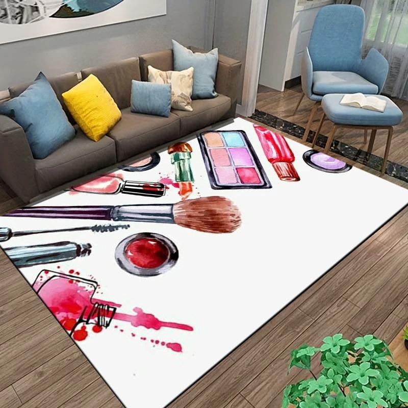 Hand Painted Makeup and Cosmetics Room Rug Street Fashion Carpet for Bedroom Living Room Floor Mat Home Decor Non-Slip