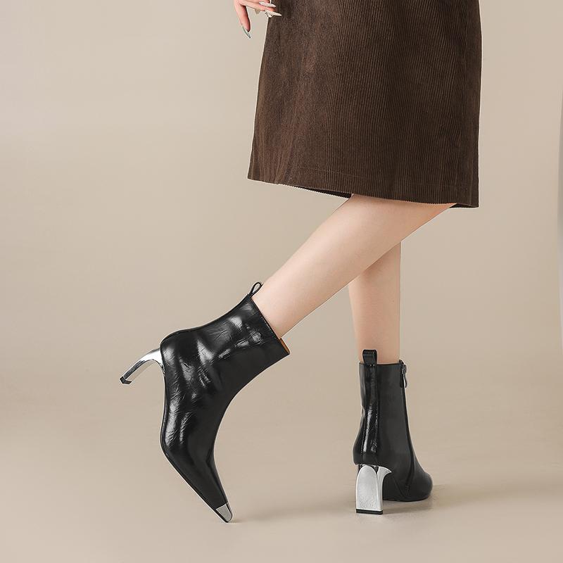 Fashion NEW Autumn Women Boots Pointed Toe High Heel Shoes Split Leather for Shoes Women Elegant Modern Boots Daily Shoes Zipper Boots