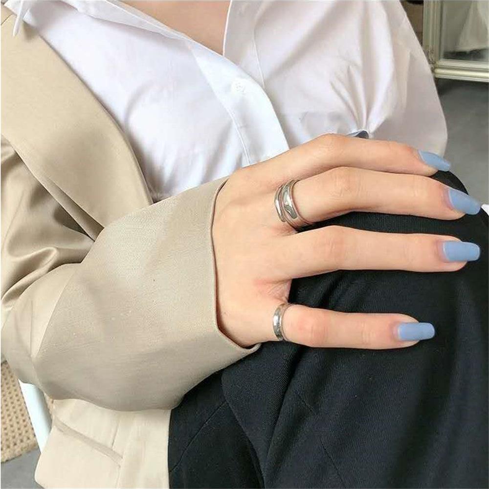 Korean version irregular double-layer geometric square glossy open ring sterling silver simple personalized ring