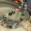 14Mm Large Particle National Style Retro Malachite Green Ink Blue Base Color Artificial Tahitian Bead Necklace