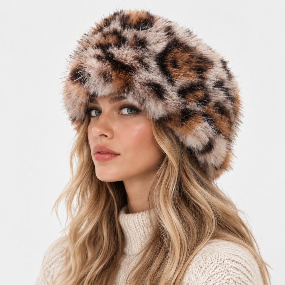 Animal Pattern Leopard Print Hairband Rabbit Fur Winter Elastic Headband Fluffy Headband Outdoor