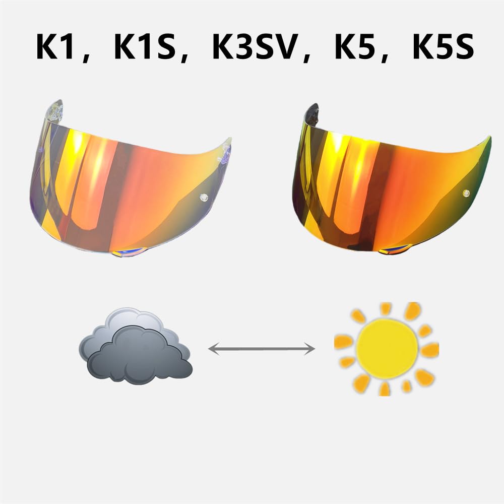 Wayocfei Agv K1 PHOTOCHROMIC Shield with K1 Helmet UV Motorcycle Helmet Replacement Shield [Compatible S/K3 SV/K5 S/K5] Visor, Absorbing,