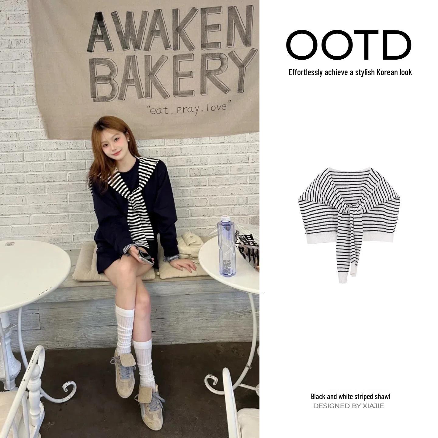 

Корейский стиль преппи: Маленькая юбка с шалью и свободный пуловер-свитшот для начала осени One Size