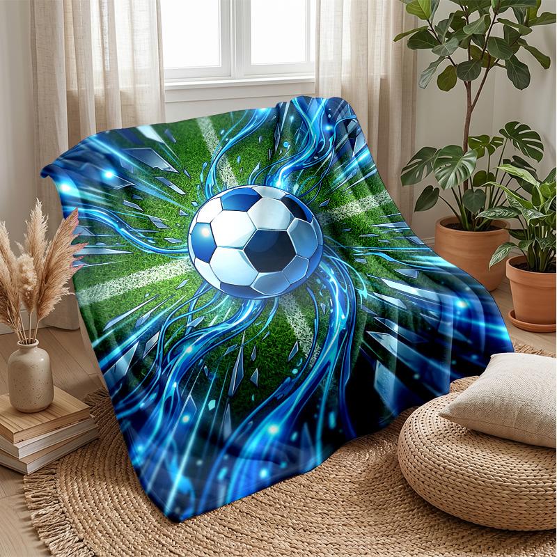 Energetic Soccer Ball Art Theme Blanket Lightweight Warm Flannel Blanket Decorative Throw Blanket for Home Decoration