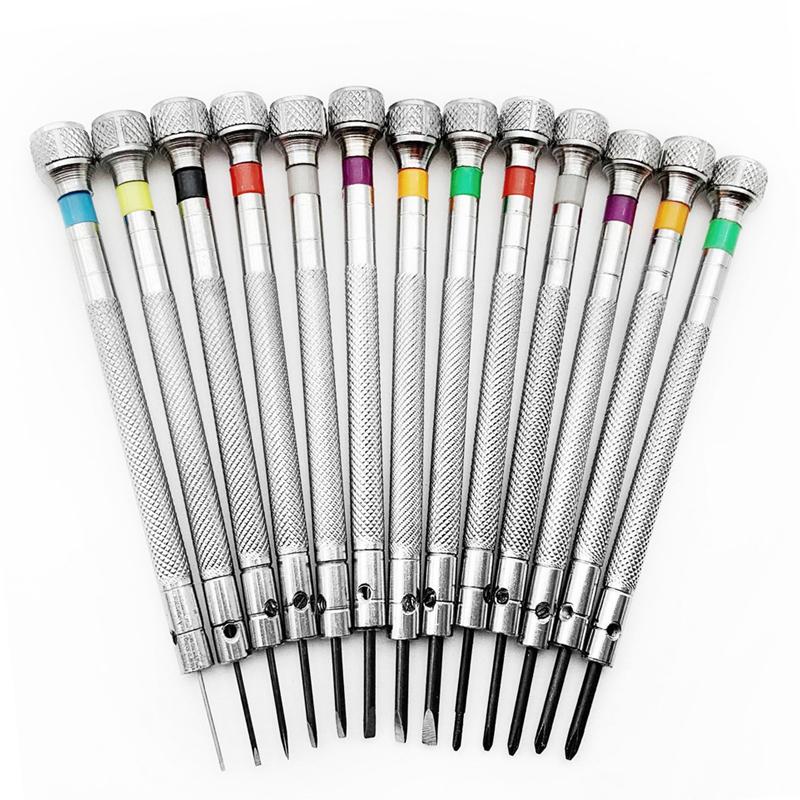 13PCS Watch Repair Screwdriver Kit 0.6mm-2.0mm Steel Slotted/Cross Screwdriver Set Professional Watchmaker Repair Tool Accessory