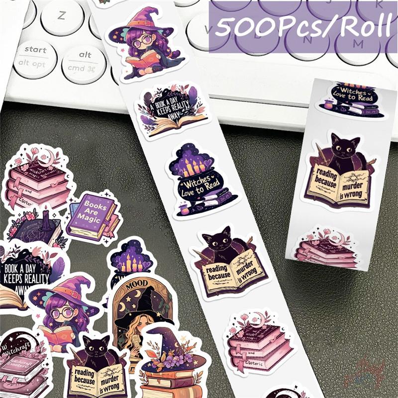 500Pcs/Roll Witches Love To Read - Mysterious Purple Kids Rewards Stickers - DIY Scrapbooks Album Decor Sealing Label Decals