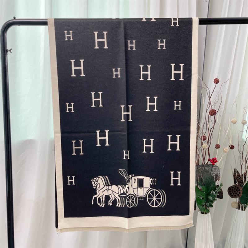 Autumn and Winter H Carriage Medium and Long Imitation Cashmere Scarf Korean Version Retro Scarf Thickened Warm Women's Shawl