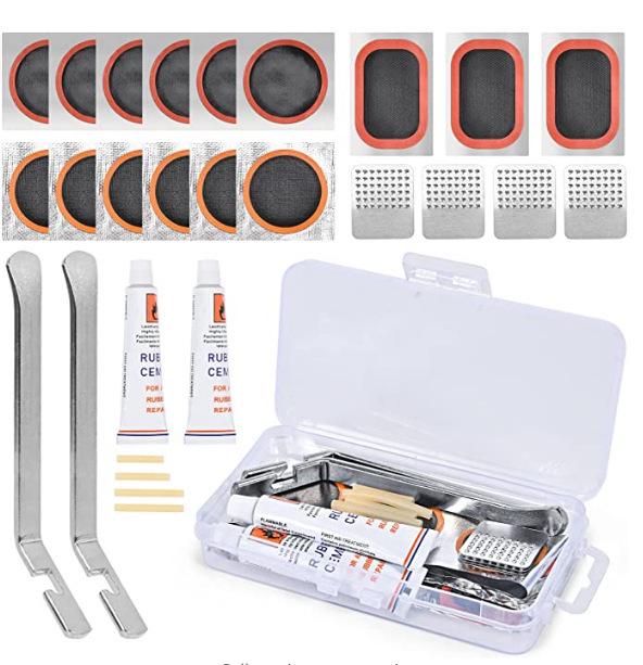 Bicycle Tire Repair Kit with Cold Patch, Glue, and Lever Tools