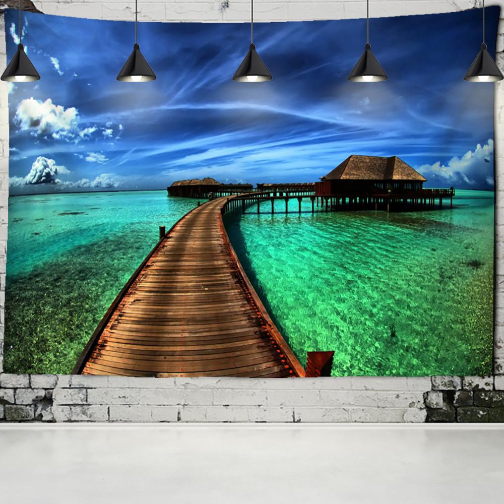 Sea Turtle Window Landscape Tapestry Wall Hanging Bohemian Psychedelic Mystery Imitation Window Home Art Decor