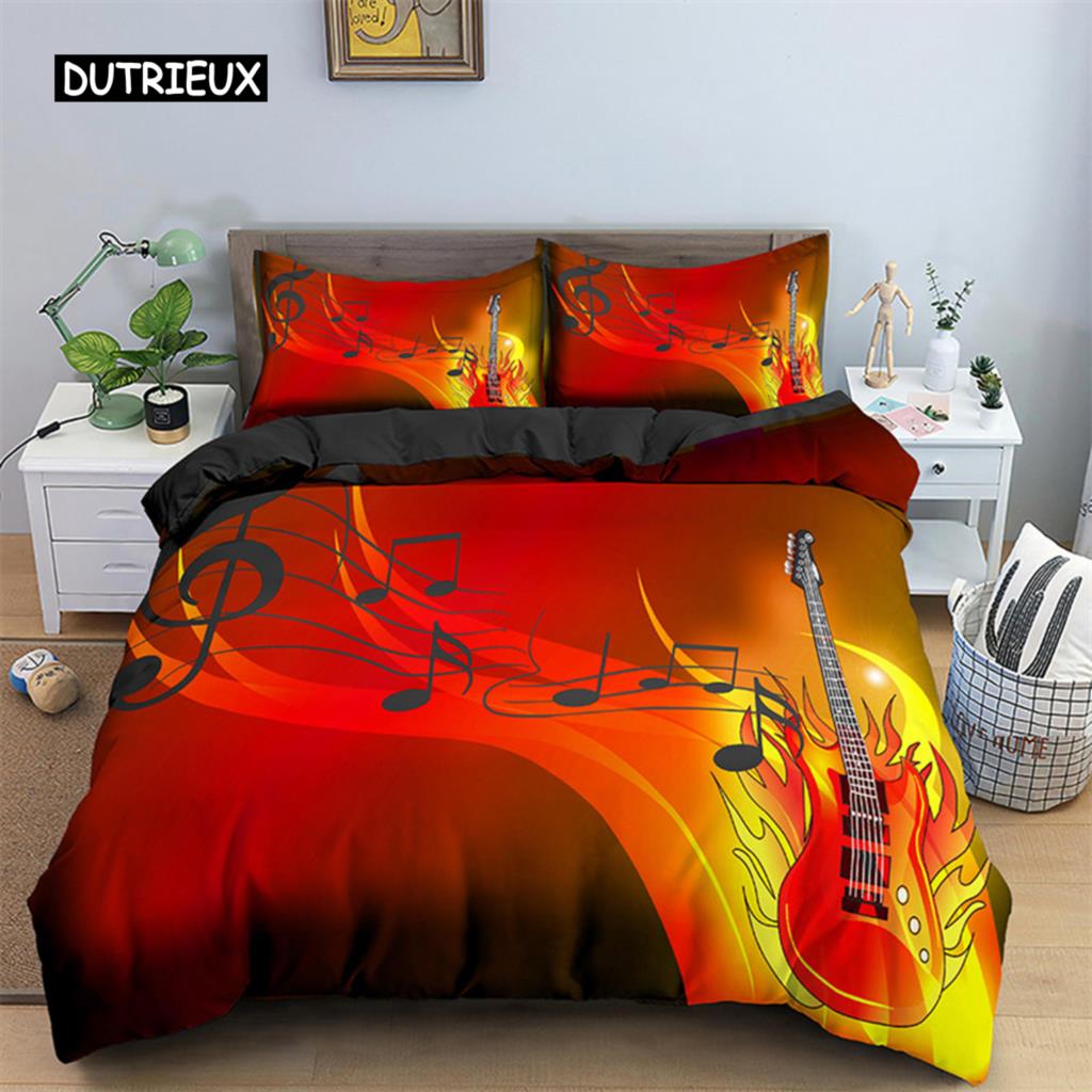 Musik Thema Bettbezug Mikrofaser Musiksymbole Bettdeckenbezug Geigen Klavier Muster Bettwäsche Set Twin King Single Queen Größe