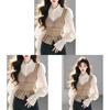 Soft Satin Striped Puffed Sleeveless Shirt For Spring Chic Womens Fashion