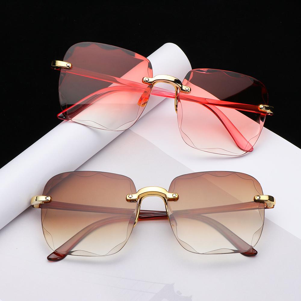 Square Rimless Sunglasses Women Tinted Frameless Eyewear Vintage Transparent Gradient Sun Glasses Uv400 Protection Summer Shades