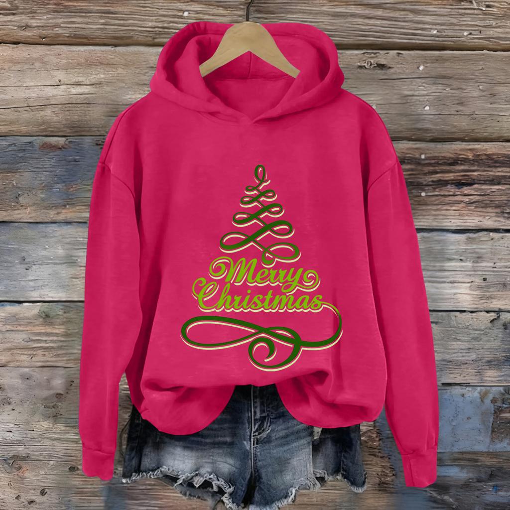 Ladies' Christmas Printed Casual Long Sleeved Round Neck Sports Hoodie Top
