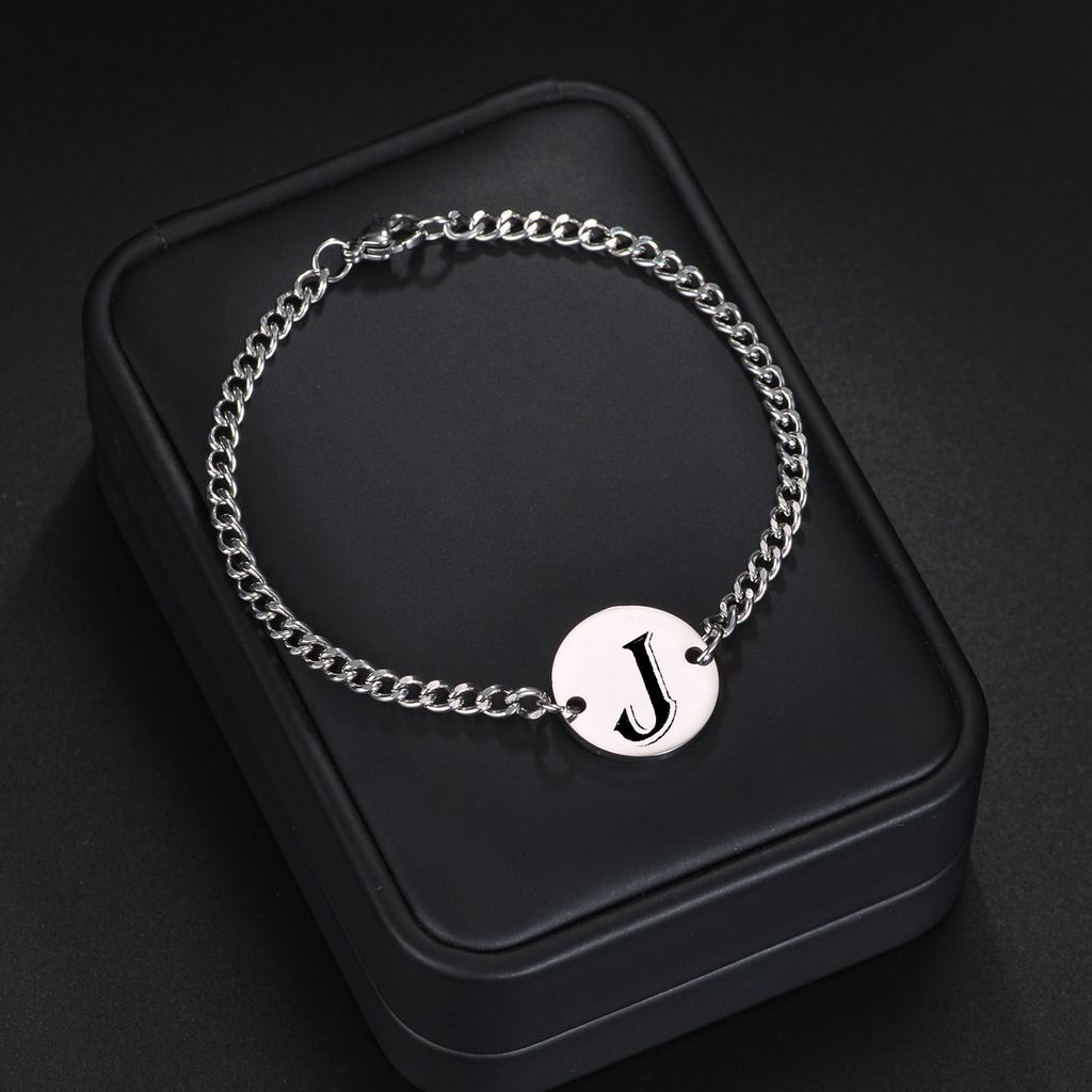 Bransoletka łańcuszkowa z 26 literami, Prosta bransoletka na rękę, Dekoracja dla dziewcząt, Prezent urodzinowy Stal nierdzewna Bransoletka łańcuszkowa Dla mężczyzn