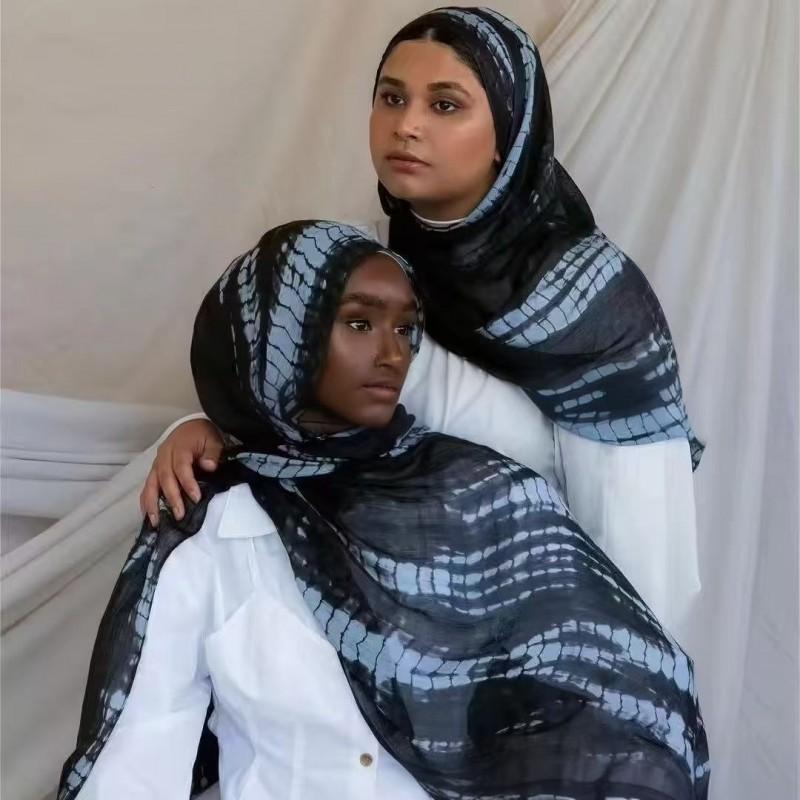 Cotton Blend Scarf With Ink Wash Print Lightweight Head Cover Muslim Women 180x80cm