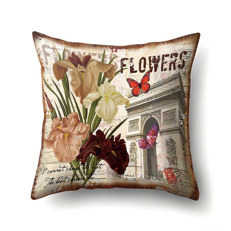Polyester Pillowcase Automobile Decoration Retro Print Pillowcase Waist Cushion Cover Tower Bedside Cushion Cover